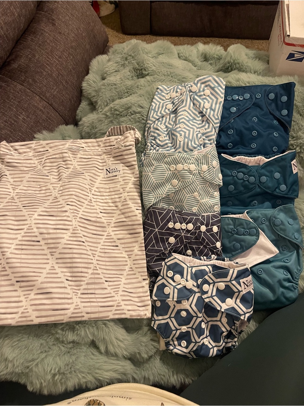 Reusable Kids Cloth Diaper Set in Teal and Gray - Nora's Nursery